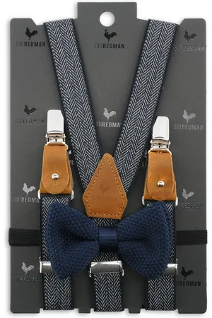 Sir Redman Bretels met strik - kids bretels combi pack Visgraat motief blauw