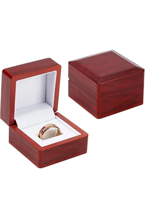 Merkloos Vierkante Enkele Ring Display Box 6.5x6.5x4.6cm - Donkerrood Kampioenschap Ring - Sieraden Ring Opbergdoos - Houten Gift Case