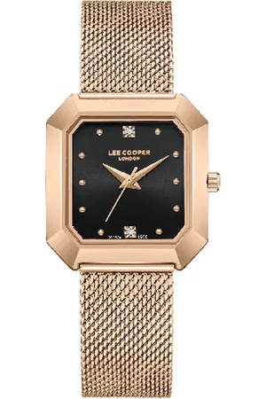 Lee Model lc08027.450-dames horloge-rose kleurig-8 hoekig-zwarte wijzerplaat-5 bar waterdicht-verstelbare band