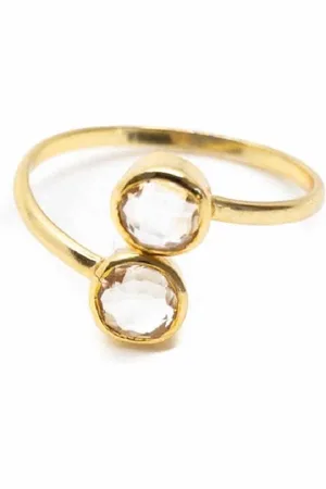 Spiru Geboortesteen Ring Bergkristal April – 925 Zilver & Verguld – Verstelbaar