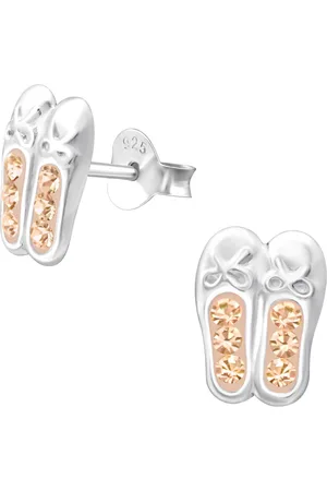 JYC Joy|S - Zilveren ballet ballerina schoentjes oorbellen - kristal peach - 7 x 9 mm - danseres oorknoppen
