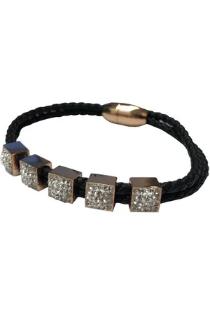 Silventi 980101964 Lederen armband met metalen - zirkonia - Zwart - gevlochten