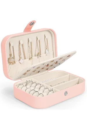 Merkloos Reissieradenkistje voor dames en meisjes, kleine sieradenopslag, sieradenorganizer, sieradenkistje, PU-leer, sieradendoosje voor ringen, oorbellen, halskettingen en armbanden (roze)