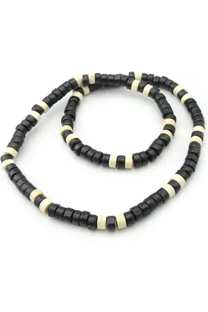 No Evil Herenketting met zwarte en witte houten kralen lengte 45 cm