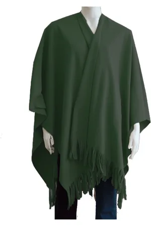 Boris Luxe omslagdoek/poncho - donker groen - 180 x 140 cm - fleece - Dameskleding accessoires