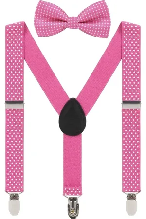 Fako Fashion Kinder Bretels Met Vlinderstrik - Kinderbretels - Vlinderdas - Strik - Stipjes - 65cm - Donkerroze