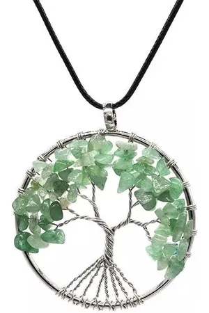 ASTRADAVI Kristal Tree of Life - Hanger - Levensboom Positieve Energie Hanger met Ketting - Chakra Kristal Edelstenen - Groene Kristallen met Zwart Vegan Lederen Koord - Cadeau Idee