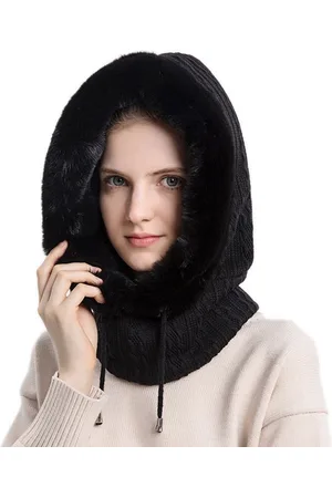 Merkloos Wintermuts voor dames - gebreide bivakmuts - eendelige losse warme wollen trui muts - koude en winddichte hoofdbedekking masker - gebreide muts masker nek muts set - geschikt voor skiën, paardrijden en motorrijden