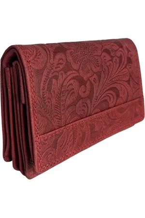 ARRIGO BELLO Portemonnee - - Leer - Bloemen Print - RFID - Anti Skim - Met klepje voor muntgeld - Portemonnee Dames - Bakje