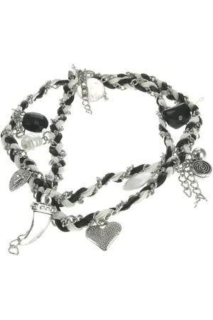 Behave Wikkelarmband van imitatieleer /wit met bedels