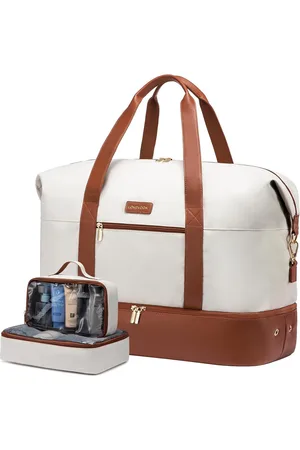 Merkloos Damesreistas, sporttas, weekender handbagage tas voor vliegtuig, ziekenhuistas, geboorte, kledingplunjezak, reistas met toilettas, schoenenvak, beige+bruin, reistas
