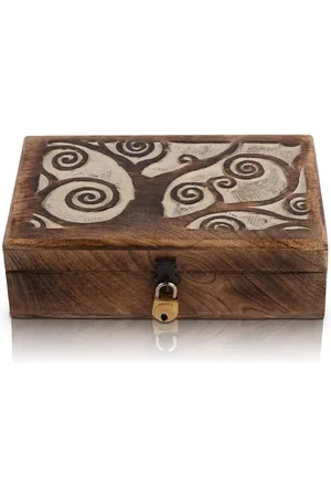 Merkloos Handgemaakte Decoratieve Houten Sieraden Doos - Boom Van Leven Snijden & Sleutel Sieraden Organizer - Verjaardagscadeau Keepsake Doos - Schatkist Trinket Houder - Horloge Doos Opbergslot - 203 x 127 cm