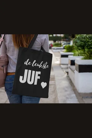 Merkloos Katoenen tas voor juf - de luekste #JUF -Zwarte #tas met witte letters