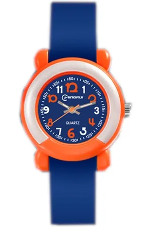 Lazy Cat Horloge Kind – Horloge Jongens - Horloge Meisjes – Oranje Blauw