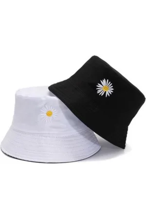 Merkloos Bucket hat - Bloem - Wit - Zwart - 2 in 1 - Zonnehoedje - Omkeerbaar