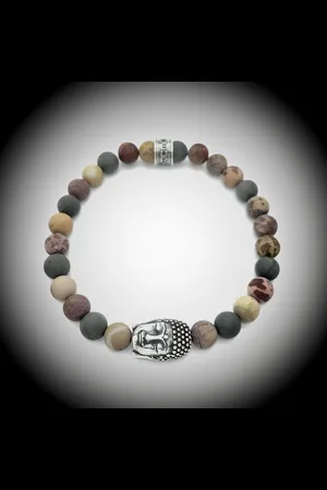 Behave Natuursteen Armband met 925 Sterling Zilver Buddha / Boedha Bedel van 13 gram Zilver , Handgemaakte Edelsteen Kralenarmband met 8mm (Matte Jaspis) kralen .