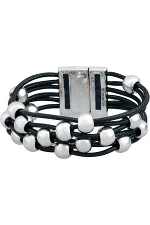 Behave Armband van imitatieleer met kralen en magneetsluiting