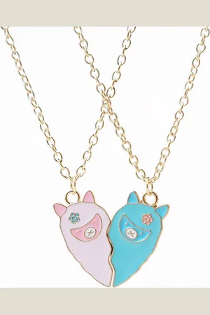 Kasey Vriendschapsketting Alpaca’s - BFF Ketting - Vriendschapskettingen - Vriendschap Cadeau - Roze & Lichtblauw - Goudkleurig