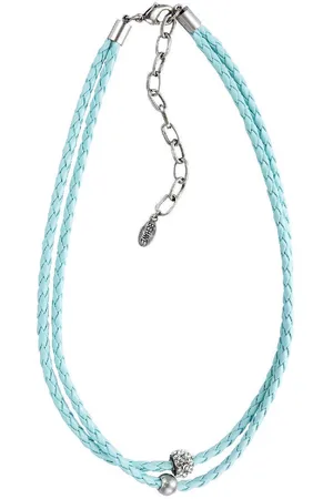 Behave Ketting met koord van gevlochten imitatieleer en kraal met steentjes