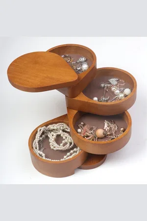 Merkloos Sieradendoos - Sieradendoosje Houten sieradenkistje voor dames draaibaar reis sieradenkistje modern met 4 niveaus draaibaar ideaal als verjaardagscadeau cadeaus voor meisjes houtkleur.