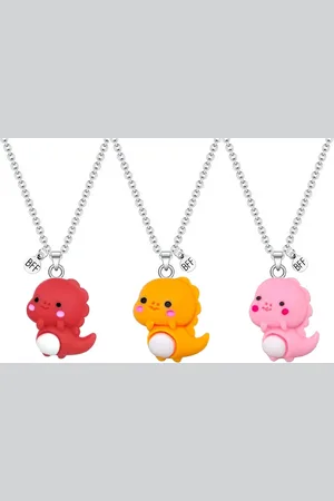 Bixorp Friends Vriendschapsketting voor 3 met Schattige Dino - Rood, Oranje & Roze - Dinosaurus met ei - 45cm + 5cm verstelbaar