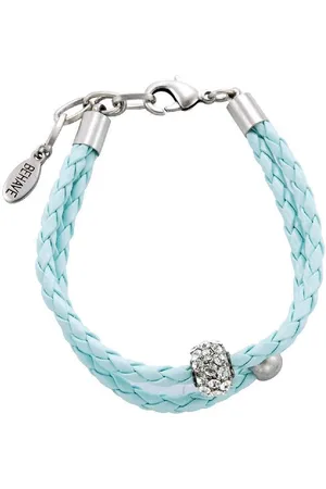 Behave Armband van imitatieleer met hanger met steentjes