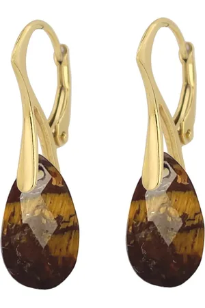 ARLIZI 2257 Oorbellen tijgeroog druppel hanger - verguld - 3 cm