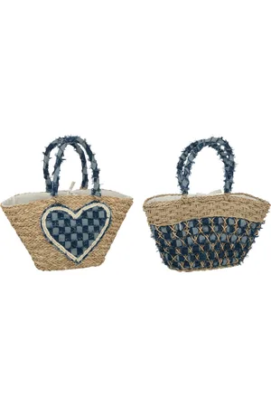 J-line Strandtas Hart/Patroon Denim - zeegras - /blauw - 2 stuks