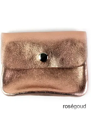 Merkloos Leren metallic portemonnee | Etui | Roségoud | Made in Italy