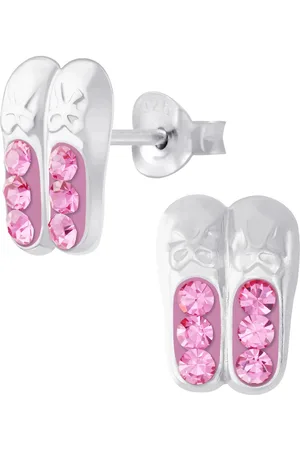 JYC Joy|S - Zilveren ballerina ballet schoentjes oorbellen - roze kristal