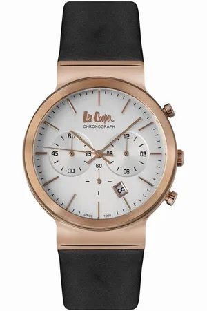 Lee LC06915.431 - Horloge - Analoog - Mannen - Heren - leren band - Zwart - Rosékleurig - Wit