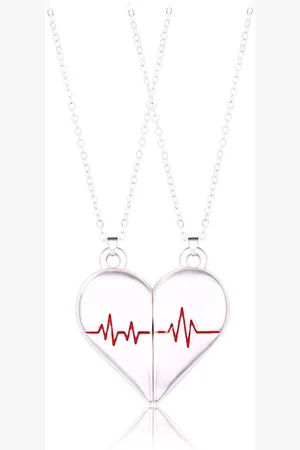 Bixorp Friends BFF Ketting voor 2 Hartje met Levenslijn Magnetisch - Zilverkleurig - Best Friends Ketting Vriendschap Cadeau voor Twee