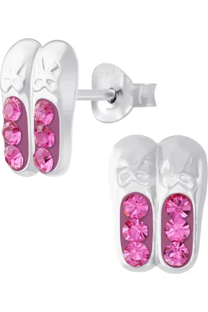 JYC Joy|S - Zilveren ballerina ballet schoentjes oorbellen - magenta kristal