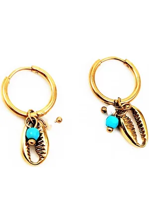 Dottilove RVS Oorbellen - Stalen Dames Oorringen met Schelp Hanger - RVS Gold Plated