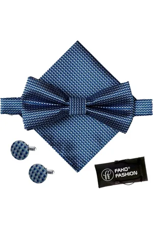 Fako Fashion Vlinderstrik, Pochette & Manchetknopen Blok - Vlinderdas - Strikje - Pochet - Geblokt