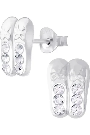 JYC Joy|S - Zilveren ballerina ballet schoentjes oorbellen - wit kristal