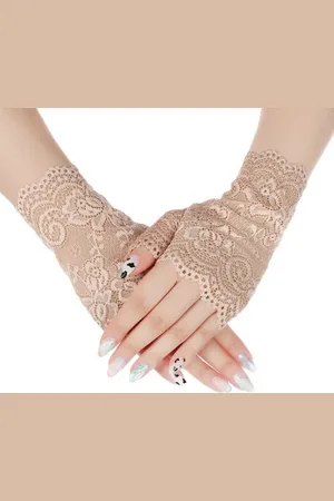 Jaynoi Kanten Handschoenen - Gala Handschoenen - Bruidshandschoenen Satijnen Handschoenen - Visnet handschoenen Zwart - Zijden handschoenen Kanten - Handschoenen Zonder Vingers Dames - Zonder vingertopper