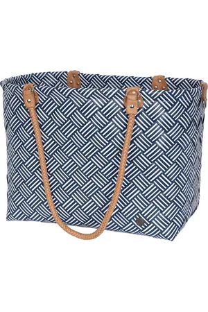 Handed By Shopper XL - Grote tas - Strandtas - Sporttas - Boodschappentas - Weekendtas - Lange hengsels - Handgevlochten - Sainte-Maxime Stripes - donkerblauw met witte streepjes - ocean blue