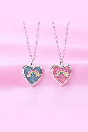 Bixorp Friends BFF Ketting voor 2 Hartjes met Regenboog - Ruimte voor Foto - Blauw & Roze - Zilverkleurig - Best Friends Ketting Vriendschap Cadeau voor Twee