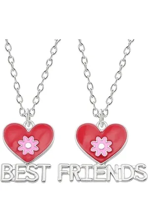 Zoëies Zoeies bff ketting 2-delig met hart en roze bloem