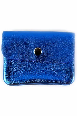 Merkloos Leren metallic portemonnee | Etui | Kobaltblauw | Made in Italy