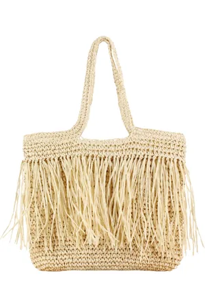 Merkloos Schoudertas Evi - gevlochten stro - canvas - damestas - schoudertas - strand - Ibiza style