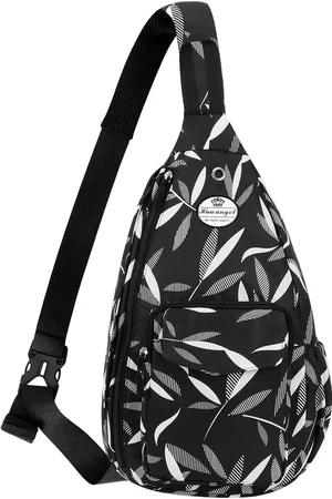 Merkloos Stijlvolle borstzak, crossbody bag, licht bloemenpatroon, rugzak voor dames, waterdicht, kleine slingtas, borstzak, schouderzak voor dames, met flessenvak, voor reizen, sportief, wandelen, Grijze wilgenbladeren