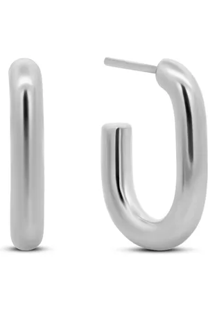 CO88 Oorbellen Dames - Halve Oorringen - Glad - Rechthoek - 24x18mm - 4mm Breed - Staal - - 8CE-70549