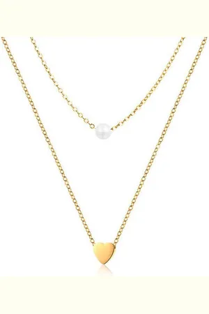 Cilla Jewels Dubbele ketting Edelstaal verguldkleurig Heart Pearl