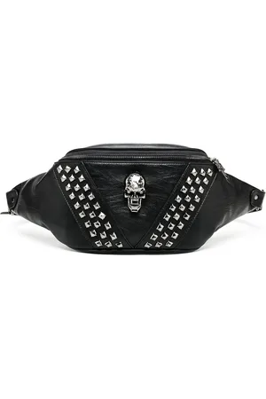 Merkloos Zwart lederen heuptasje met schedel ontwerp voor dames - bumbag voor vrouwen - festival heuptas pack - hondenwandelen - reizen - vakantie - modieus - kleur 4 Hiking Waist Bag