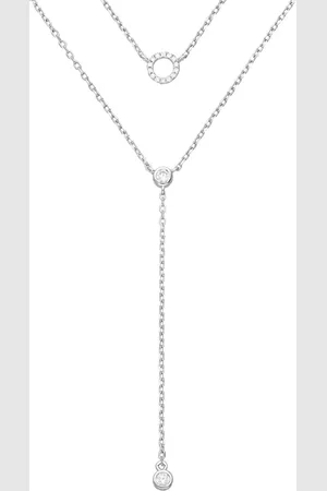 EAR IT UP Ketting - Multilayer - Layerketting - Dubbel - Layer - Cirkel - Gerhodineerd zilver - Zirkonia - Pavé en kastzetting - 38,5 tot 43,5 cm - 1 stuk