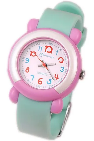 Lazy Cat Horloge Kind – Horloge Meisjes – Kinderhorloge - Roze Groen