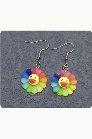 Bloem oorbellen - gekleurde oorbellen - Cadeau - meisjes oorbellen - oorstekers - foute outfit -foute party -feest -zomerleuke oorbellen -Sieraad - bloemen -bloem - oranje oorbel