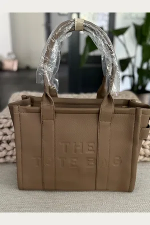 Merkloos Damestas - The Tote Bag - Leer met Teddy rand - Licht bruin - - 33 x 27 cm.